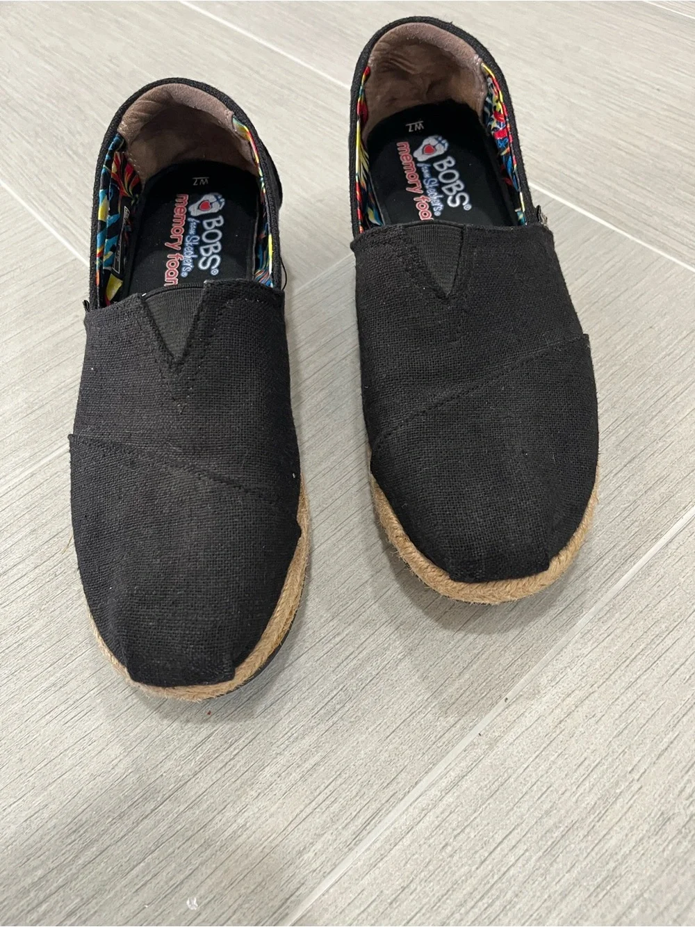 Skechers by BOBS Black Canvas Espadrille Wedge with Tropical Print Lining